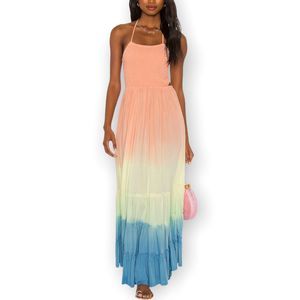 Tiare Hawaii Naia Maxi Dress in Peach Yellow Blue Ombre S/M